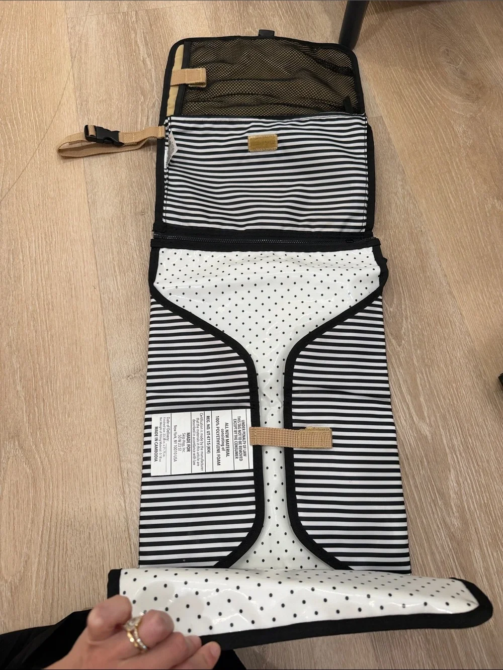 Skip Hop Black & White Striped Toiletry Organizer with Tan Accents